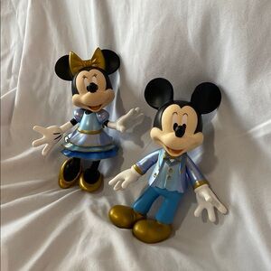 Disney 50th Anniversary Mickey & Minnie Collectible Figurines - Blue & Gold
